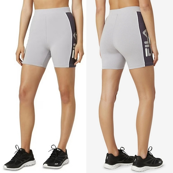 NWT Fila "Trina Bike Short" Silver Grey Logo Athletic Shorts | Women's Size M - Picture 1 of 9